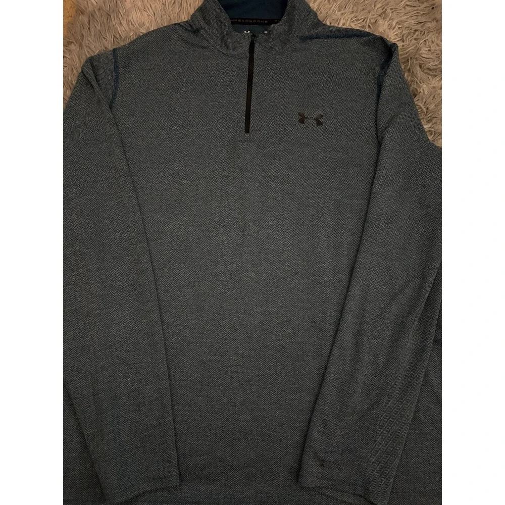 Under Armour Threadborne Quarter Zip Pullover Blue Herringbone HeatGear XL